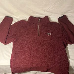 PINK Victoria Secret Furry Sherpa Fleece Pullover 1/4 Zip Sweatshirt in Maroon